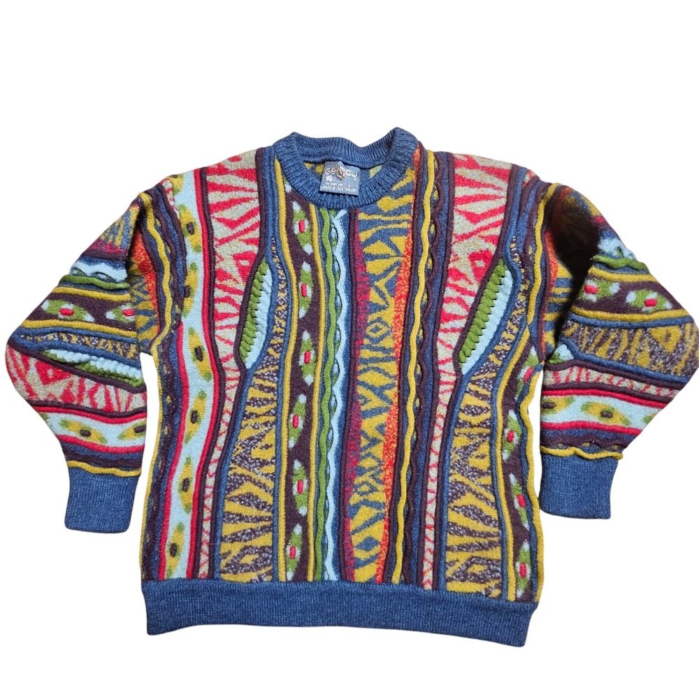 Vintage Geccu Merino Wool 3D Knit Sweater Coogi Style S Crewneck Art To Wear